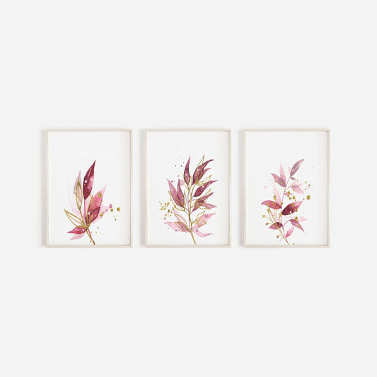 Set of 3 Botanical Prints, Wall Art, Home Decor, Botanical Illustration, Leaf Art, Watercolour Prints, Bedroom Decor, Tropical Leaf Prints