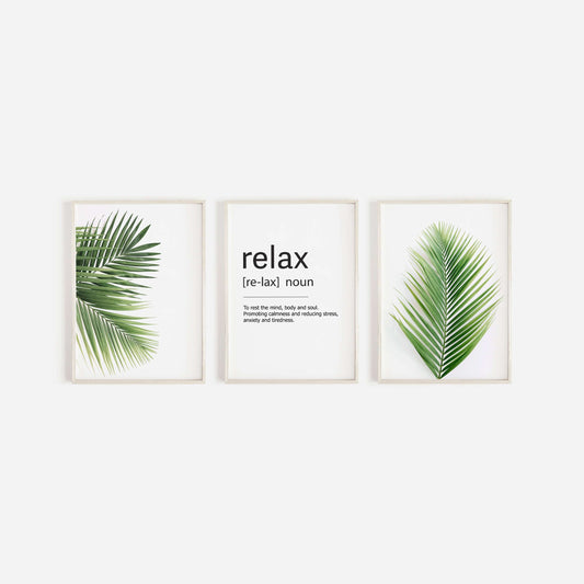 Botanical Prints, Relax Print, Set of 3 Prints, Home Decor, Bathroom Decor, Botanical Leaf Prints, Bathroom Prints, Home Prints, Definition
