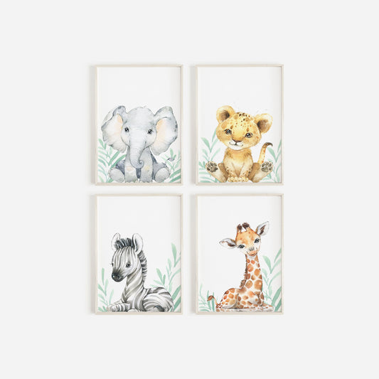 Safari Nursery Prints, Set Of 4, Safari Nursery Decor, Animal Nursery Prints, Nursery Wall Art, Safari Baby Animal Prints, Gender Neutral