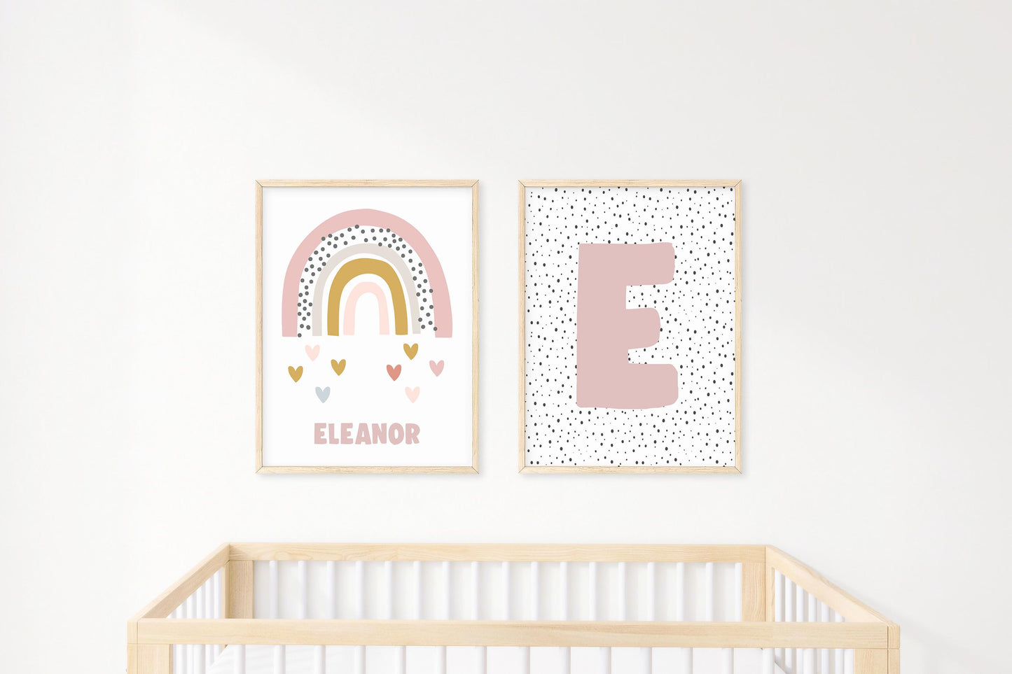Personalised Initial Rainbow Print Set Of 2, Nursery Wall Art, Nursery Decor, Baby Shower Gift, Scandi Prints, Nursery Prints, Pastel Prints