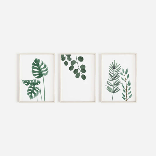 Botanical Prints, Set of 3 Prints, Wall Art, Home Decor, Bathroom Decor, Botanical Illustration, Leaf Prints, Bathroom Prints, Home Prints - The Gift Studio