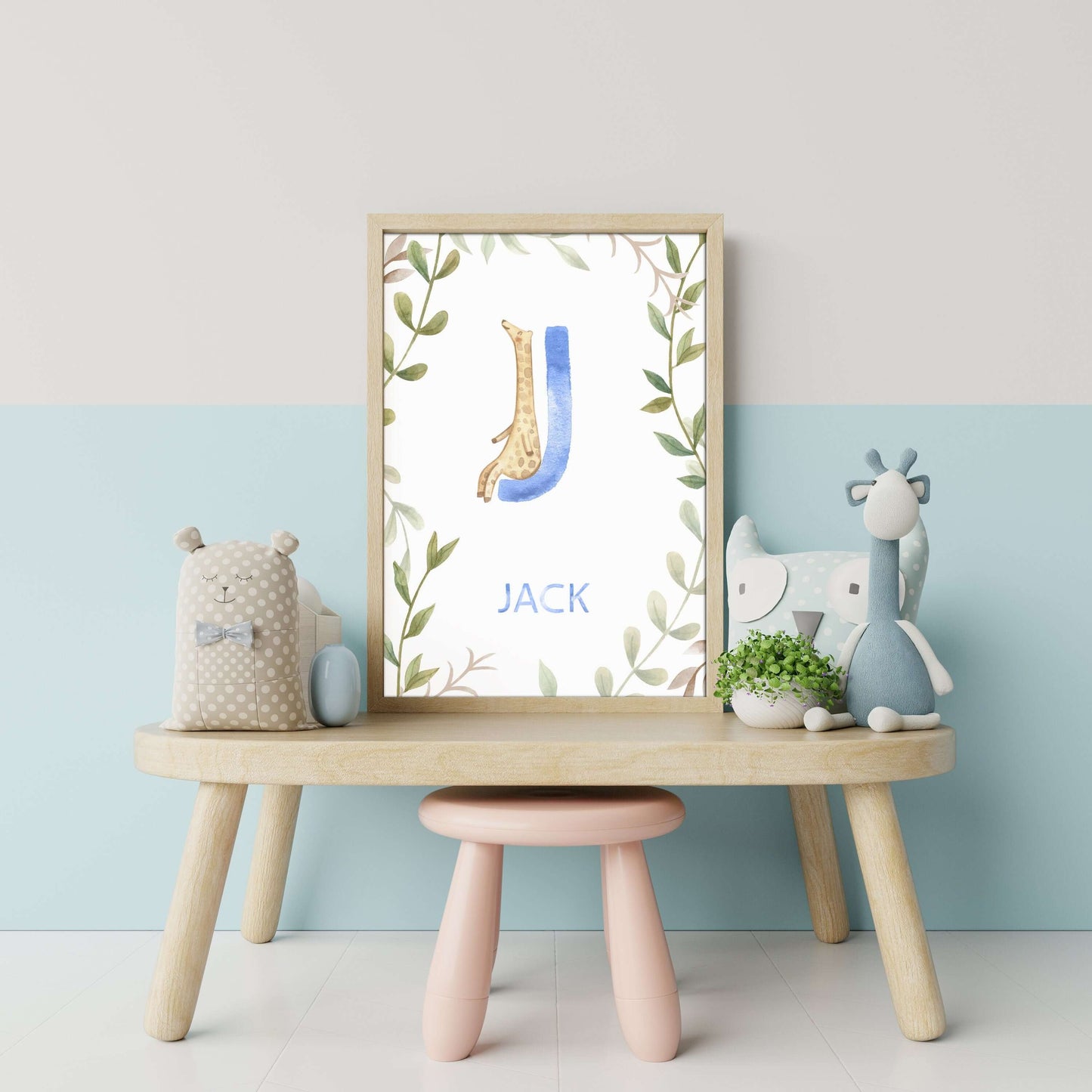 Personalised Animal Nursery Initial Print, Baby Name Art, Custom Name Print, Nursery Decor, Personalised Nursery Print, Animal Print