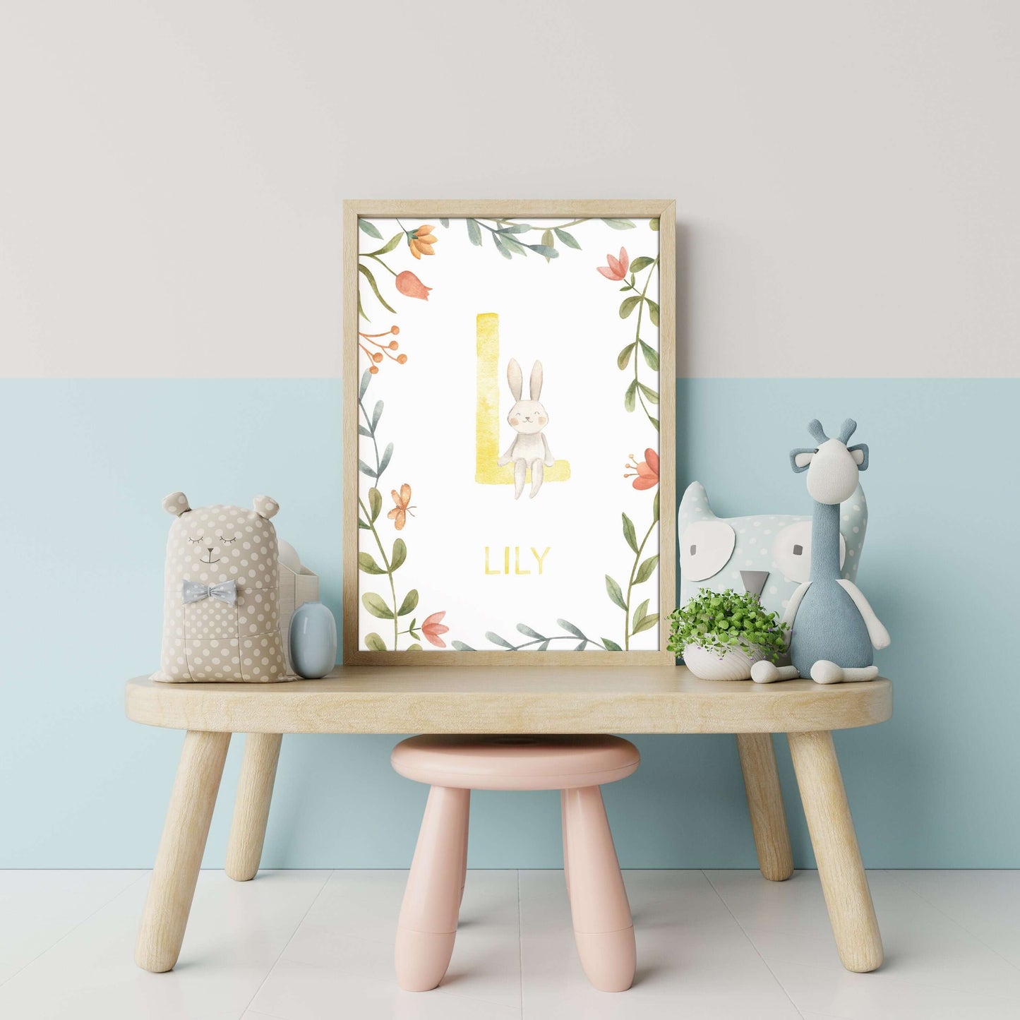 Personalised Animal Nursery Initial Print, Baby Name Art, Custom Name Print, Nursery Decor, Personalised Nursery Print, Animal Print