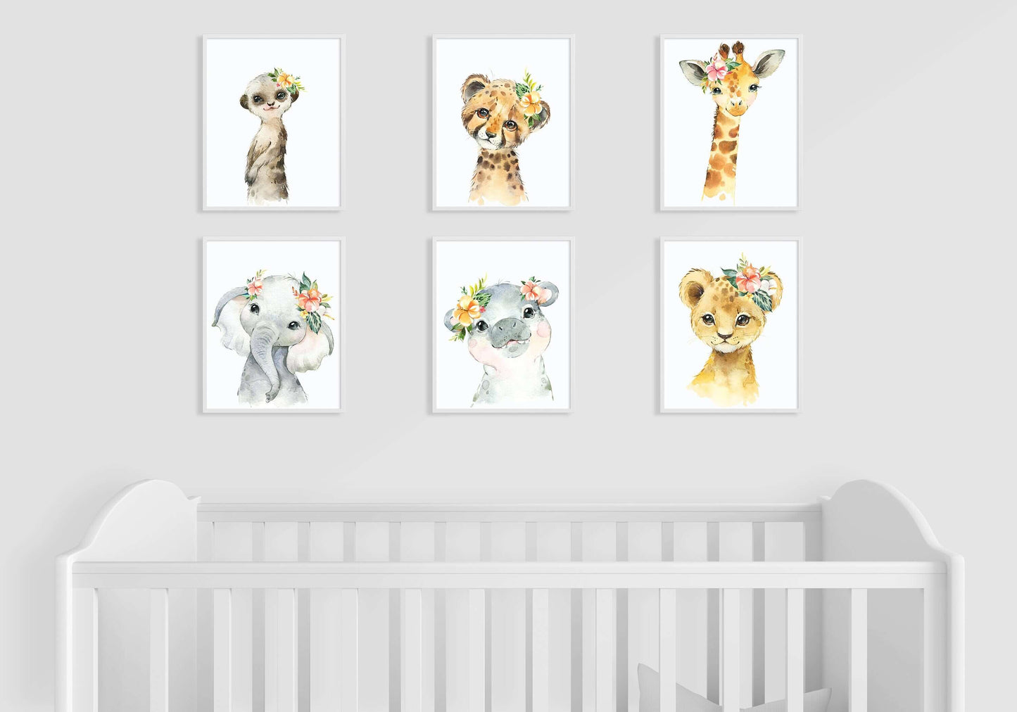 Safari Animals Baby Girls Nursery Set, Safari Nursery Decor, Animal Nursery Prints, Nursery wall art, Set of Nursery Prints, Pink Flowers
