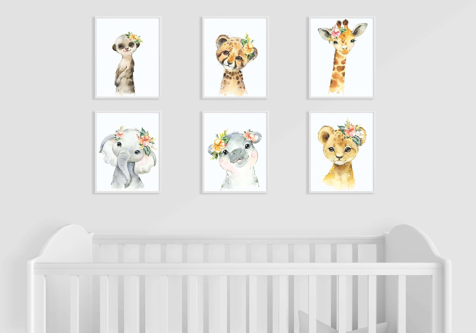 Safari Animals Baby Girls Nursery Set, Safari Nursery Decor, Animal Nursery Prints, Nursery wall art, Set of Nursery Prints, Pink Flowers