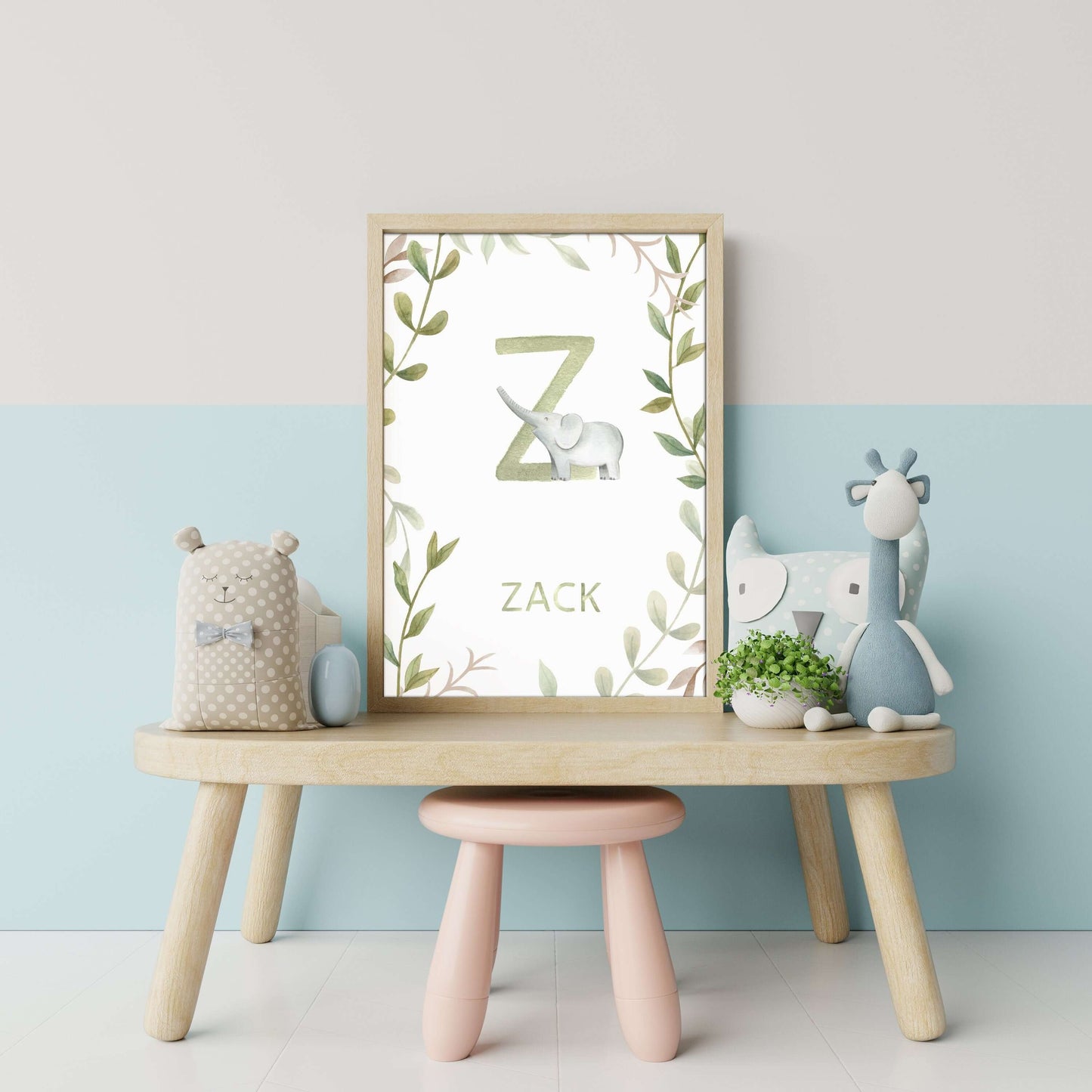 Personalised Animal Nursery Initial Print, Baby Name Art, Custom Name Print, Nursery Decor, Personalised Nursery Print, Animal Print