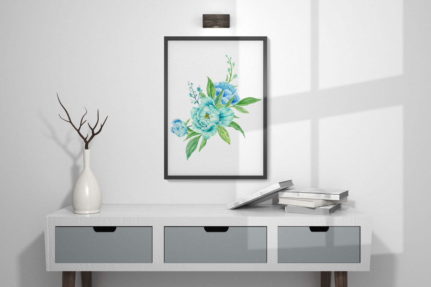 Blue Peony Watercolour Print, Peony Bouquet Print, Home Decor, Peony Flower Print, Blue Art Decor, Wall Art, Watercolour Print, Peonies