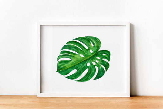 Green Monstera Leaf Print, Wall Art, Home Decor, Bathroom Decor, Botanical Illustration, Tropical, Leaf Print, Bathroom Prints, Home Prints