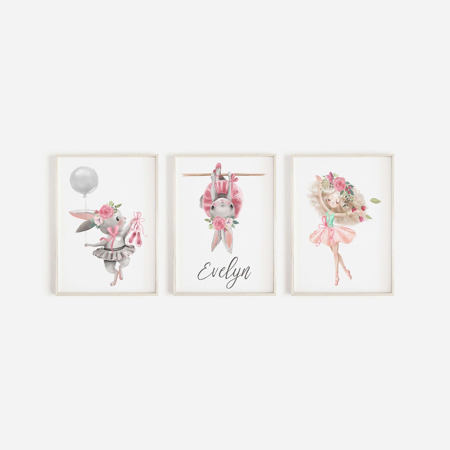 Ballerina Personalised Name Print, Nursery Wall Art, Set Of 3 Prints, Girls Nursery Prints, Baby Girl Room Decor, Baby Girl Gift,