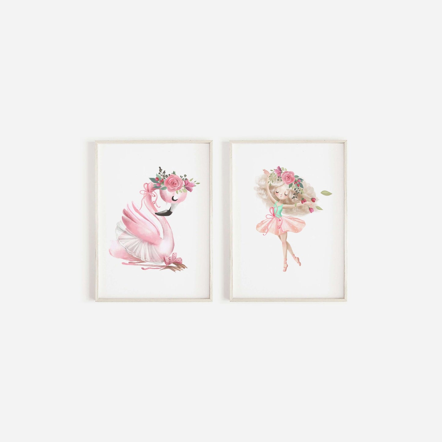 Set Of 2 Ballerina And Flamingo Prints, Girls Nursery Prints, Nursery Decor, New Baby Gift, Baby Girls Nursery Prints, Nursery Wall Art