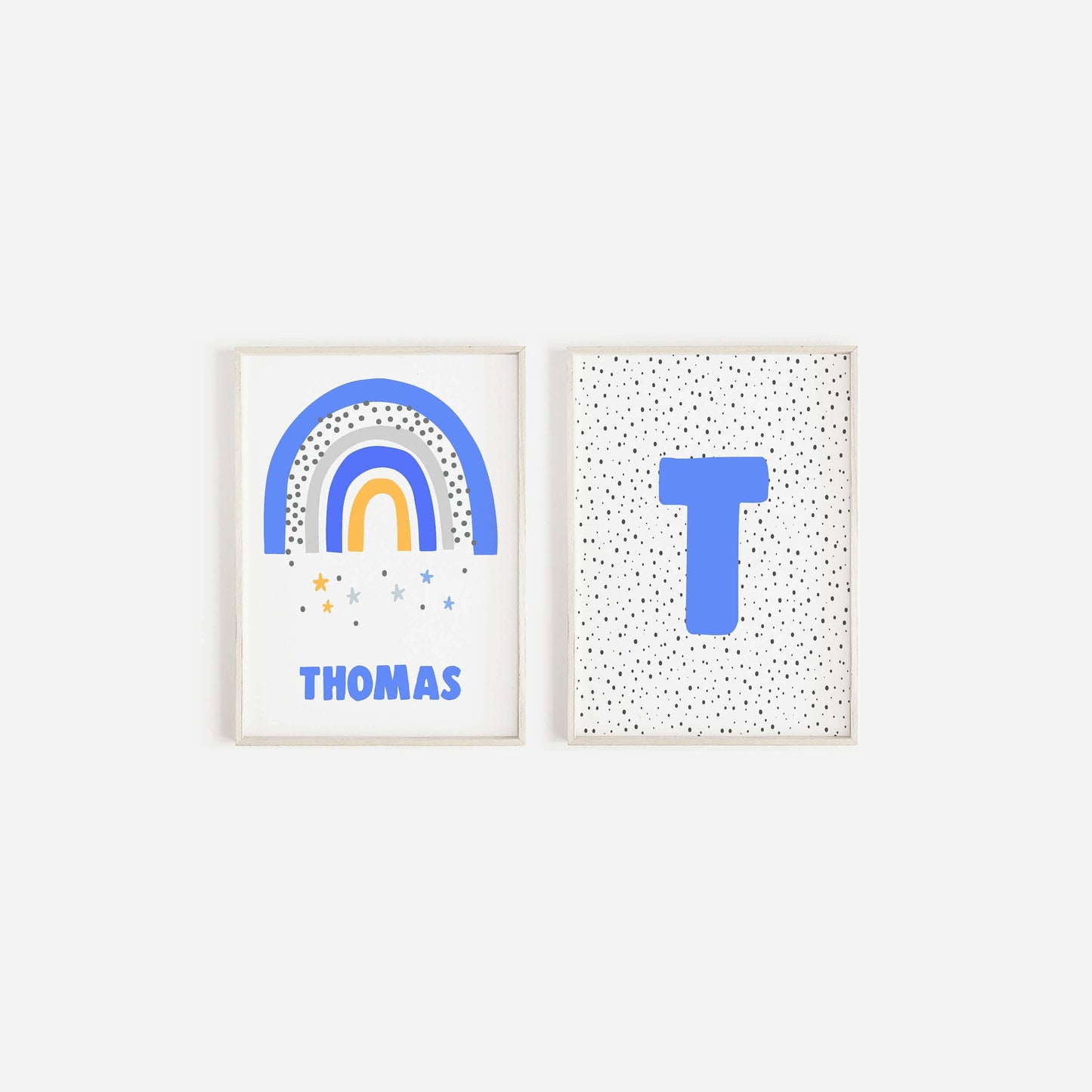 Personalised Initial Rainbow Print Set Of 2, Nursery Wall Art, Nursery Decor, Baby Shower Gift, Nursery Prints, Boys Bedroom Prints