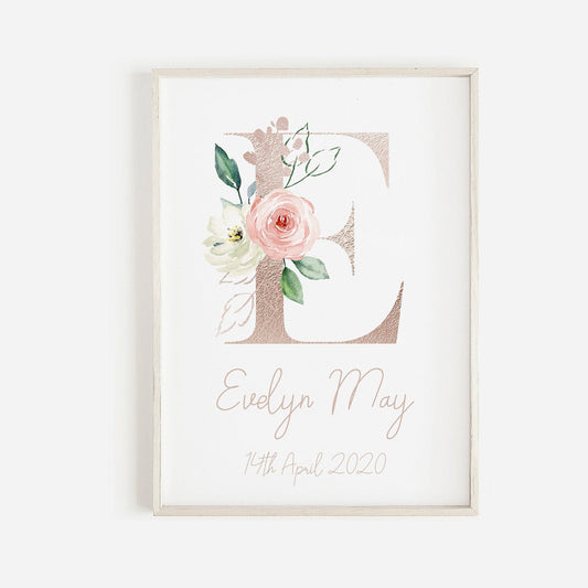 Girls Personalised Floral Initial Print