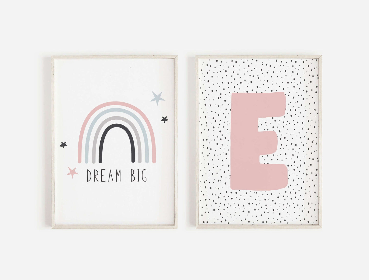 Dream Big Personalised Initial Print Set Of 2, Girls Nursery Wall Art, Nursery Decor, Baby Shower Gift, Scandi Prints, Nursery Prints
