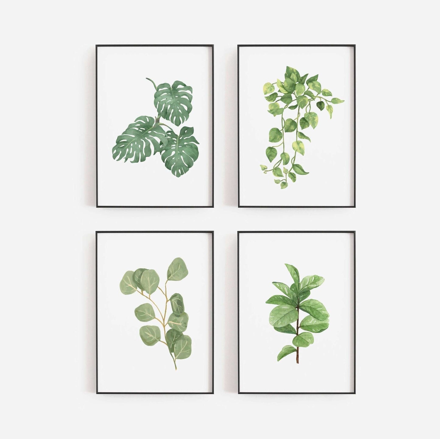 Set Of 4 Botanical Prints, Wall Art, Home Decor, Bathroom Decor, Botanical Illustration, Leaf Prints, Bathroom Prints, Kitchen Prints