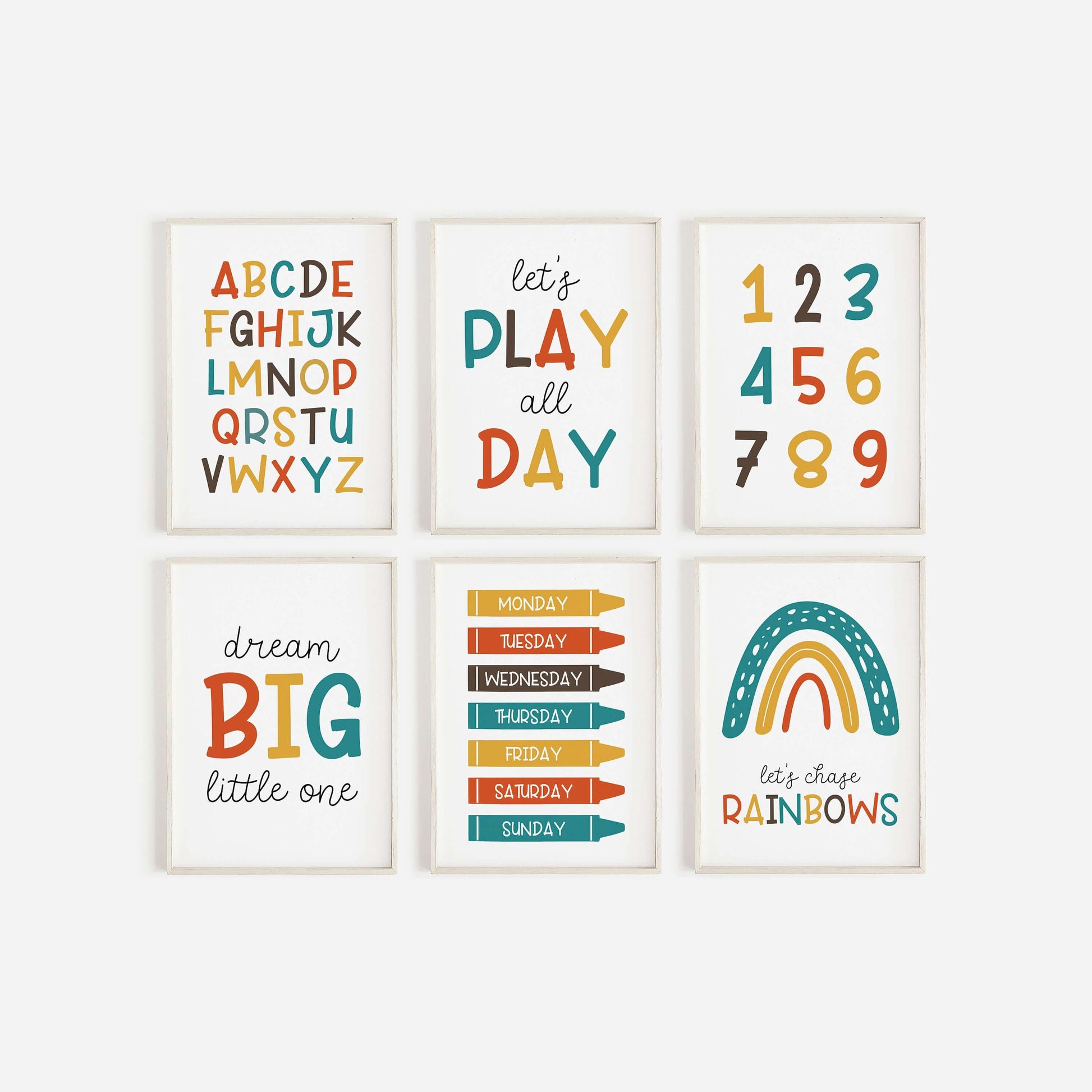 Nursery Wall Art, Colourful Playroom Prints, Nursery Print, Learning Prints, ABC Print, Number Print, Play All Day, Playroom Decor