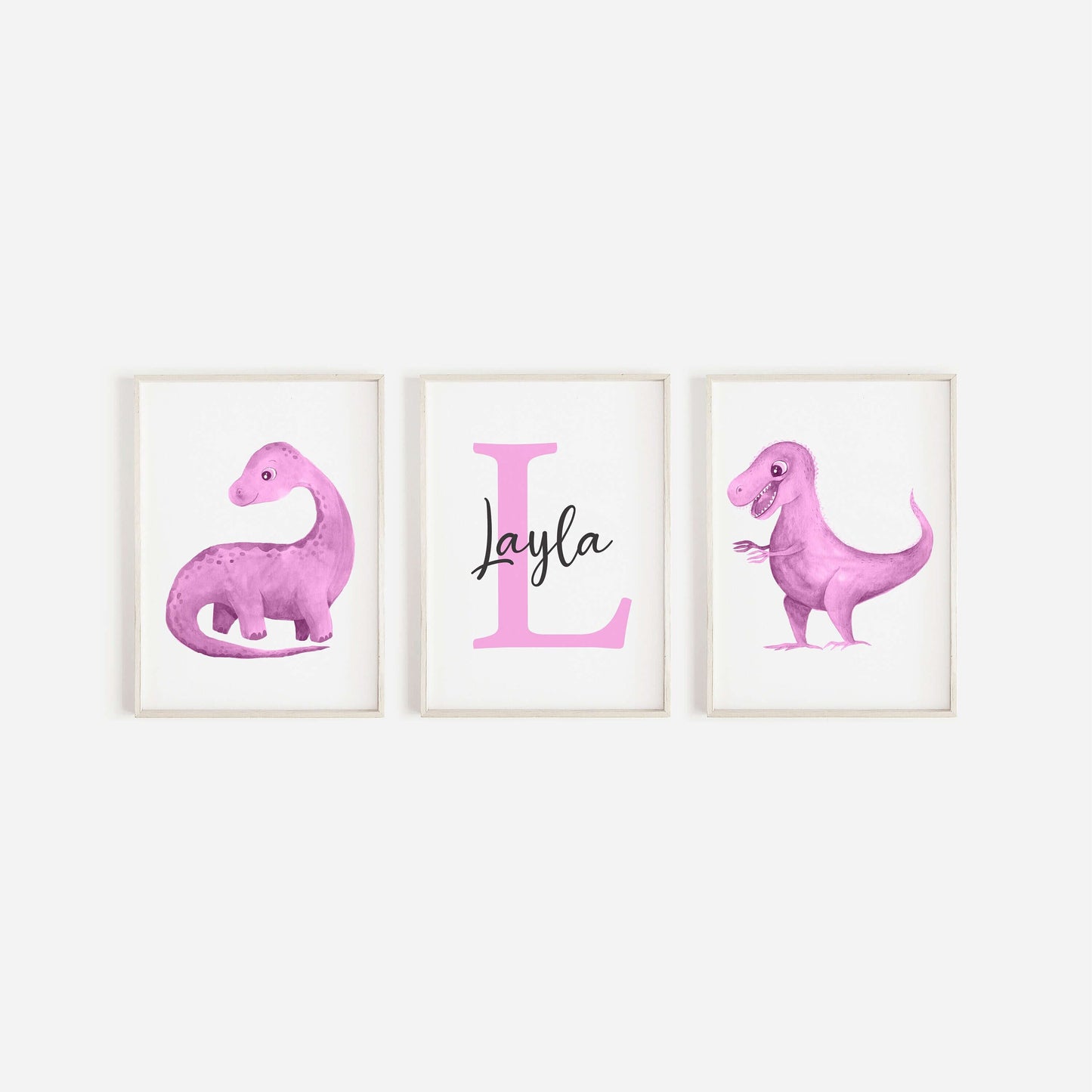 Set of 3 Personalised Dinosaur Nursery Prints, Nursery Decor, Watercolour Prints, Nursery Dinosaur Prints,Boys And Girls Nursery Prints