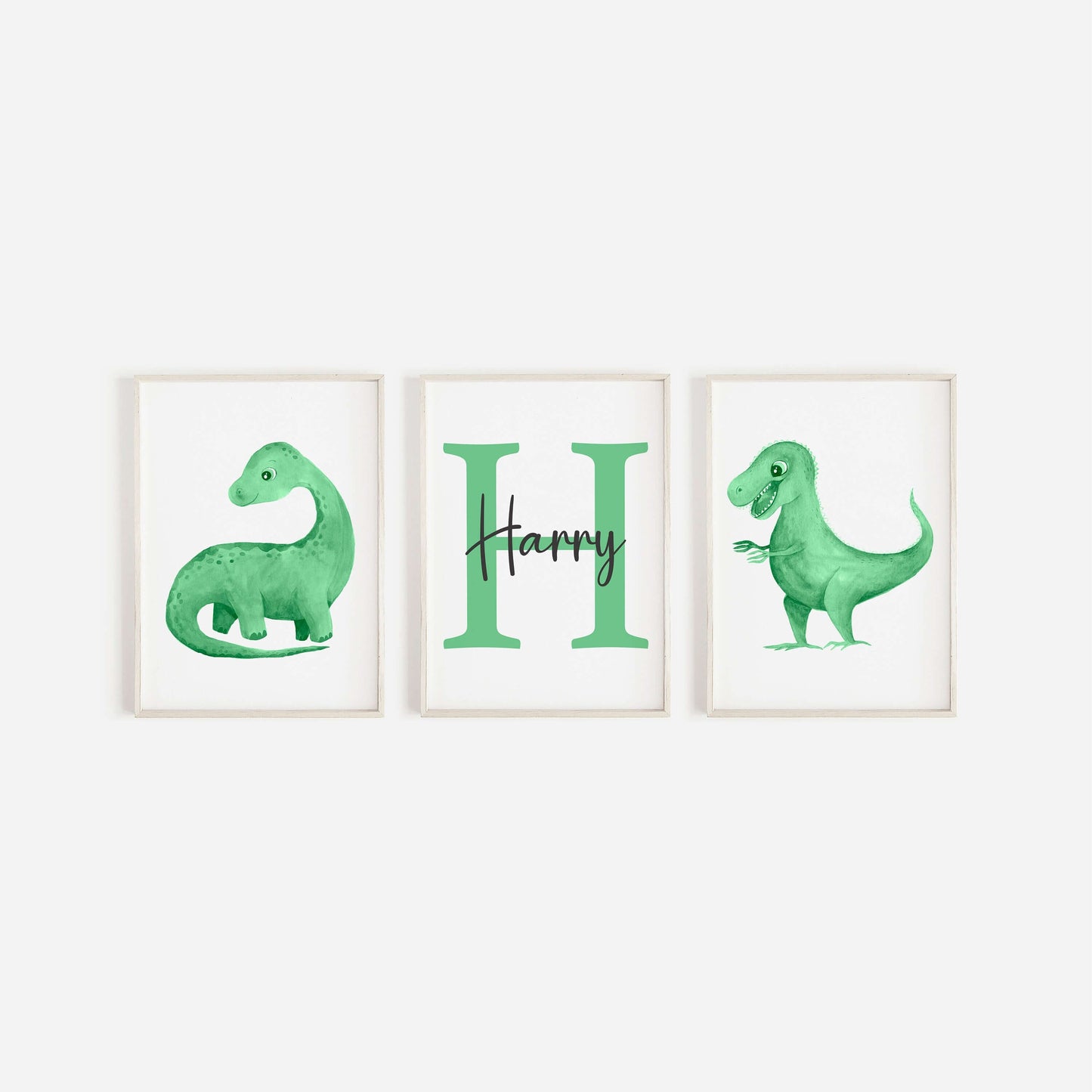 Set of 3 Personalised Dinosaur Nursery Prints, Nursery Decor, Watercolour Prints, Nursery Dinosaur Prints,Boys And Girls Nursery Prints