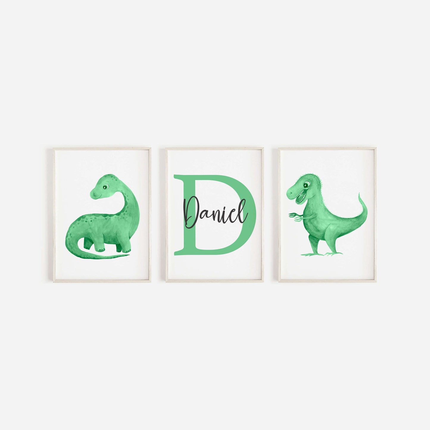 Set of 3 Personalised Dinosaur Nursery Prints, Nursery Decor, Watercolour Prints, Nursery Dinosaur Prints,Boys And Girls Nursery Prints