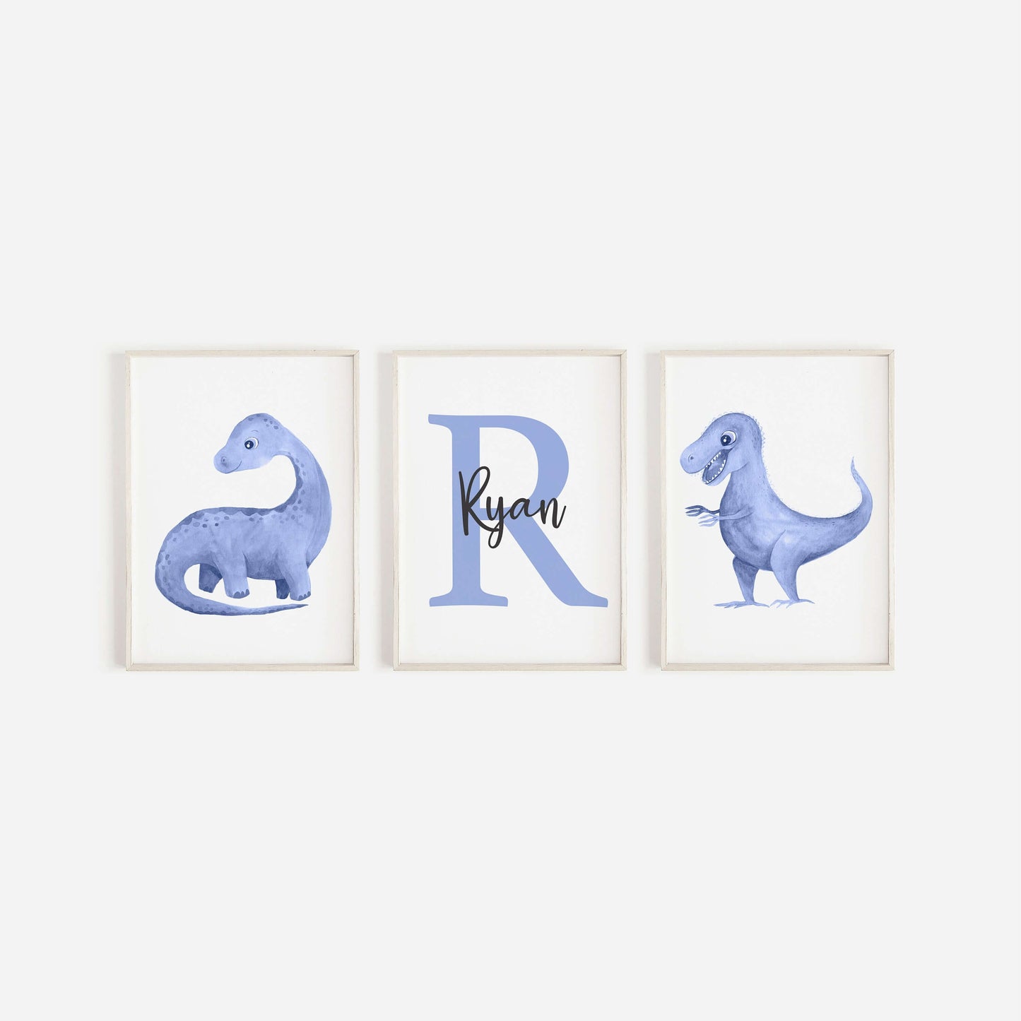 Set of 3 Personalised Dinosaur Nursery Prints, Nursery Decor, Watercolour Prints, Nursery Dinosaur Prints,Boys And Girls Nursery Prints