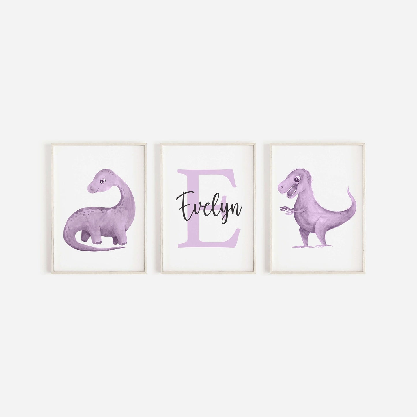 Set of 3 Personalised Dinosaur Nursery Prints, Nursery Decor, Watercolour Prints, Nursery Dinosaur Prints,Boys And Girls Nursery Prints