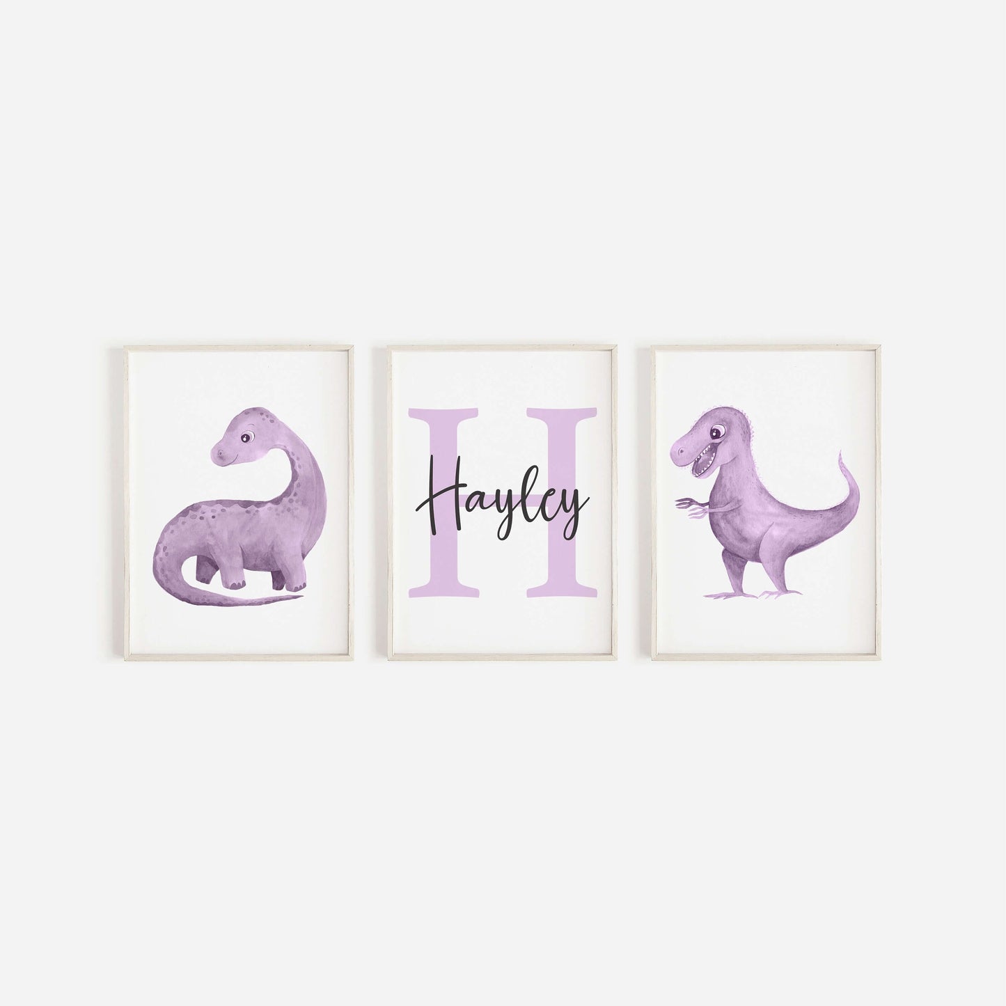 Set of 3 Personalised Dinosaur Nursery Prints, Nursery Decor, Watercolour Prints, Nursery Dinosaur Prints,Boys And Girls Nursery Prints