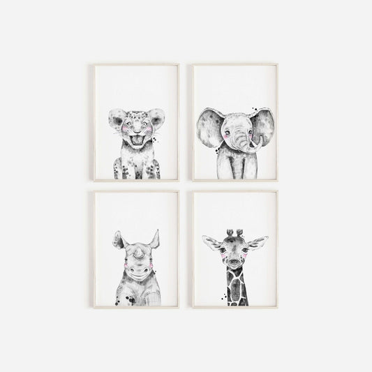 Safari Animal Prints Boys and Girls Nursery Set, Black & White, Safari Nursery Decor, Animal Nursery Prints, Nursery Wall Art