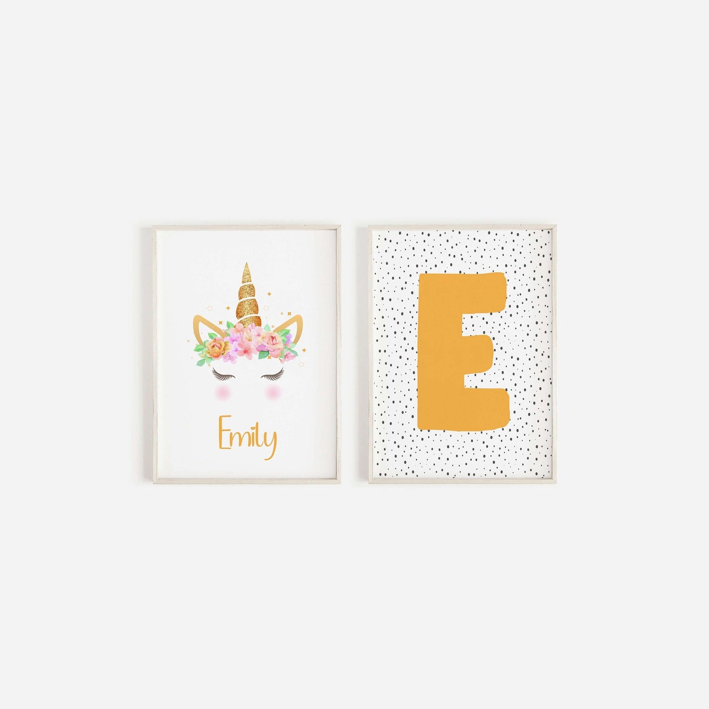Personalised Initial Unicorn Print Set Of 2, Nursery Wall Art, Scandi, Nursery Decor, Baby Shower Gift, Scandi Prints, Nursery Prints