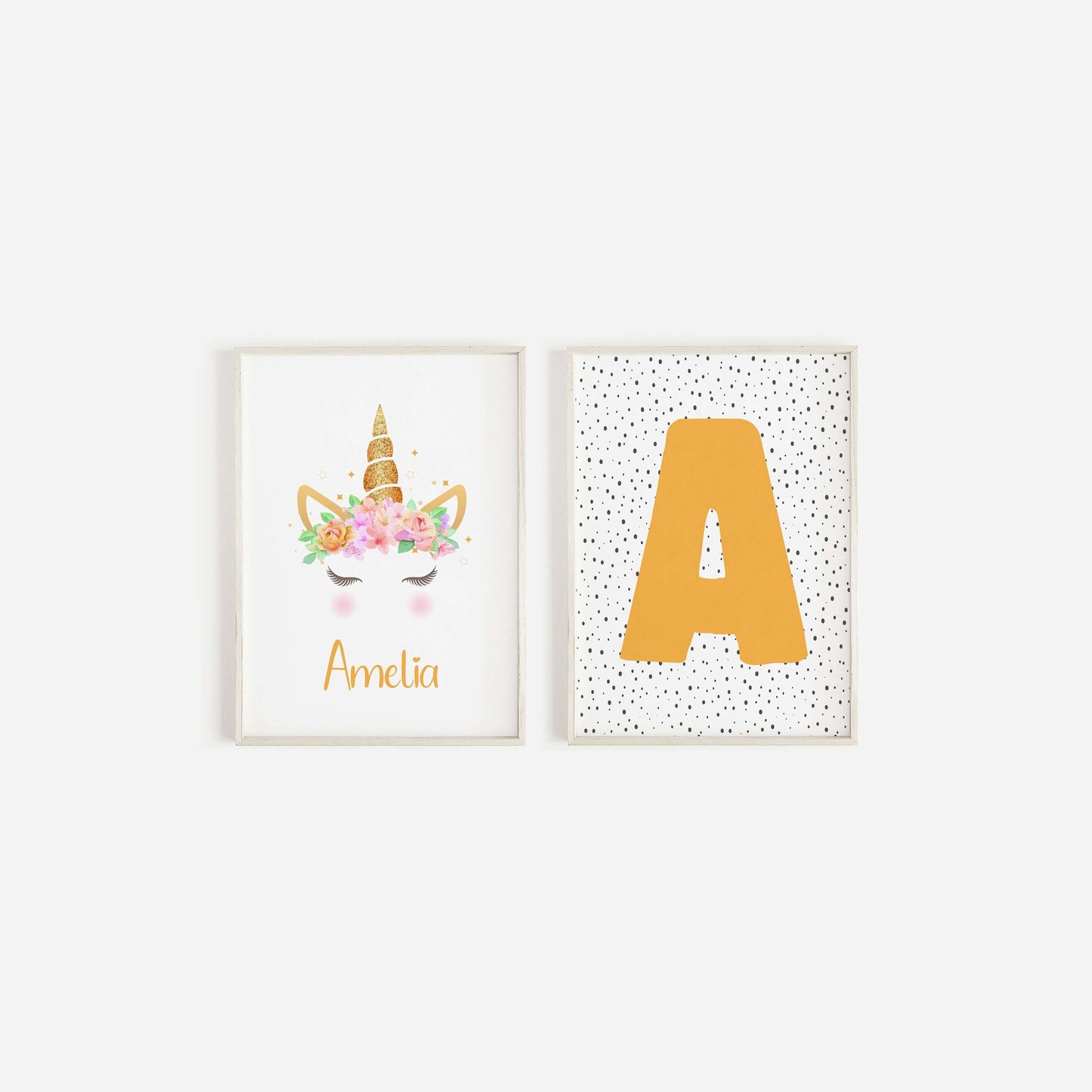 Personalised Initial Unicorn Print Set Of 2, Nursery Wall Art, Scandi, Nursery Decor, Baby Shower Gift, Scandi Prints, Nursery Prints