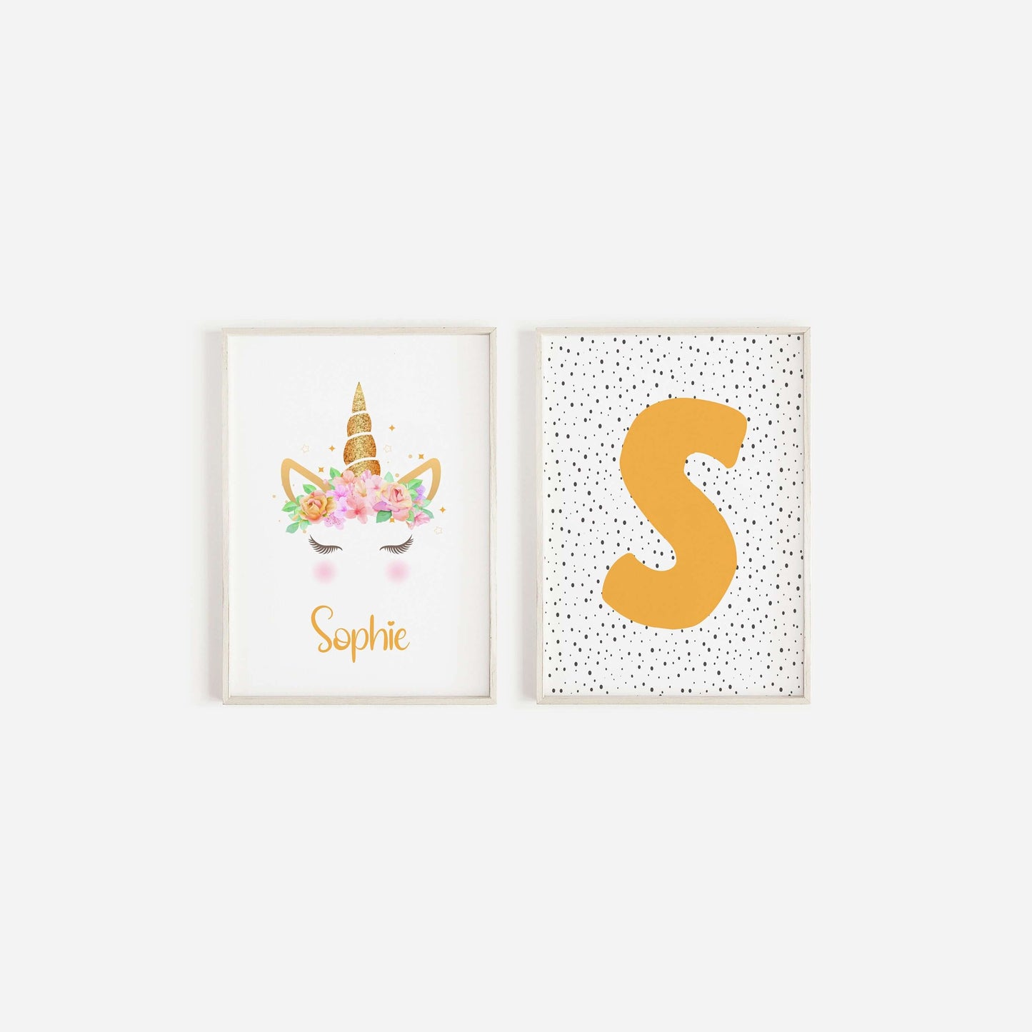 Personalised Initial Unicorn Print Set Of 2, Nursery Wall Art, Scandi, Nursery Decor, Baby Shower Gift, Scandi Prints, Nursery Prints