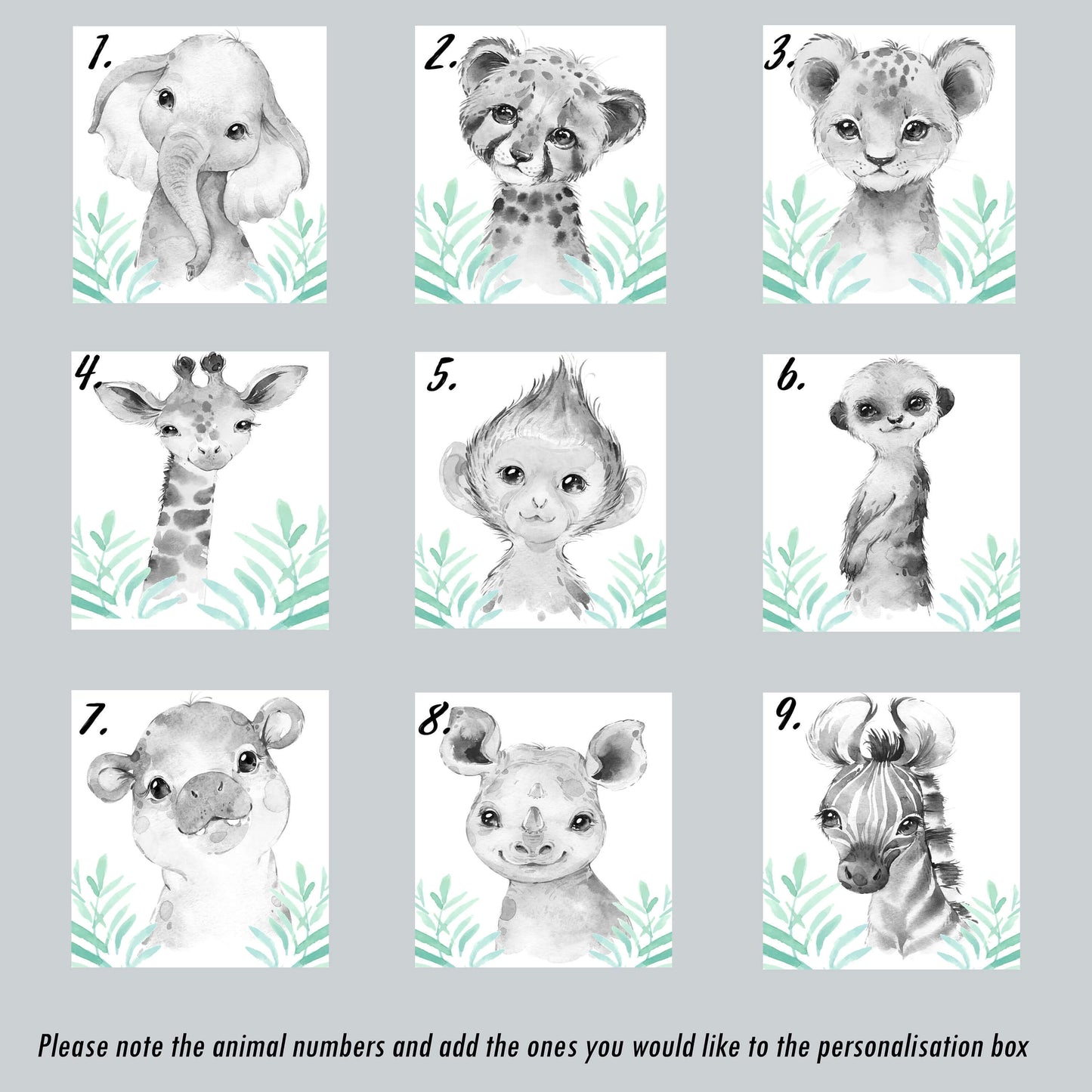 Safari Animal Prints Boys and Girls Nursery Set, Black & White With Foliage, Safari Nursery Decor, Animal Nursery Prints, Nursery Wall Art