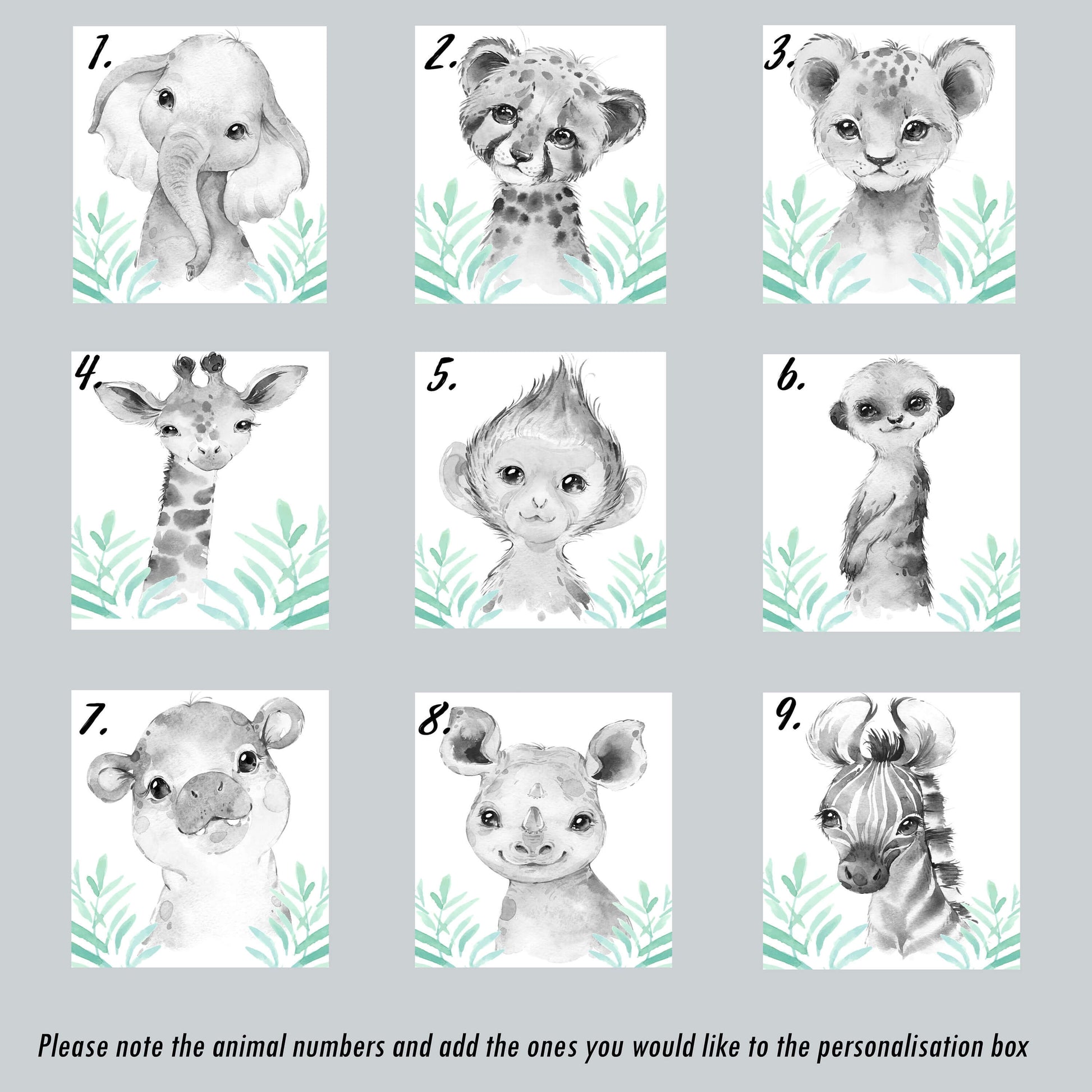 Safari Animal Prints Boys and Girls Nursery Set, Black & White With Foliage, Safari Nursery Decor, Animal Nursery Prints, Nursery Wall Art