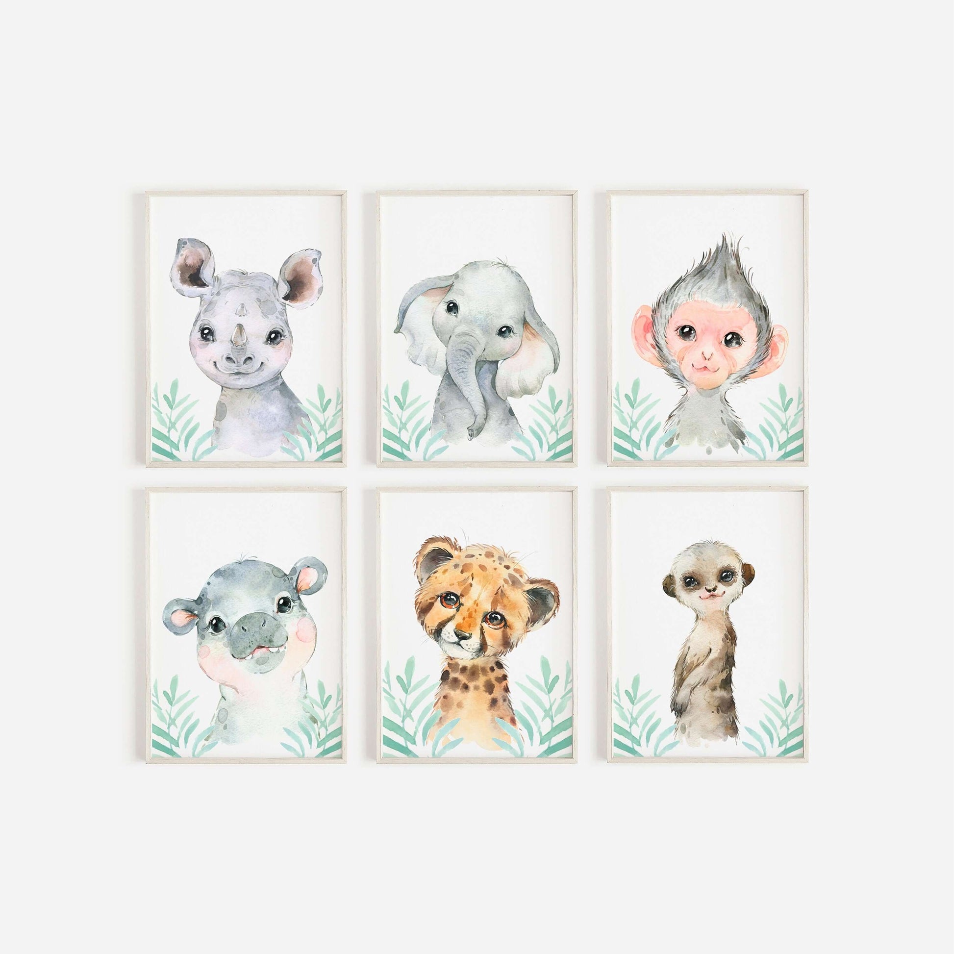 Safari Animals Baby Boys Or Girls Nursery Set, Safari Nursery Decor, Animal Nursery Prints, Nursery wall art, Set of Nursery Prints