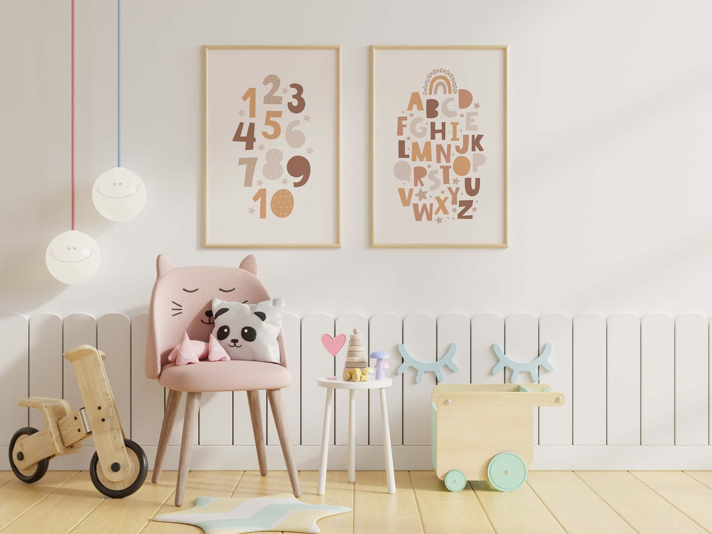 Set of 2 Educational Prints, Nursery Decor, Neutral Kids Prints, Educational Wall Art, Playroom Decor, Kids Alphabet And Number Prints