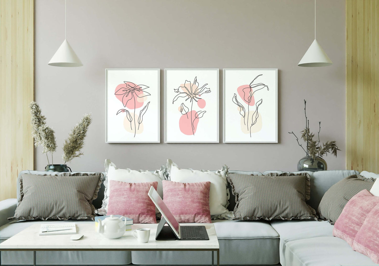 Set Of 3 Botanical Prints, Botanical Line Wall Art, Home Decor, Bathroom Prints, Modern Abstract Art, Boho Wall Decor, Living Room Prints