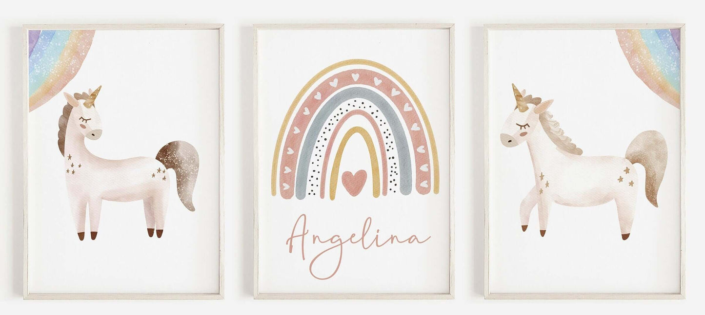 Set of 3, Nursery Decor, Personalised Unicorn Nursery Prints, Rainbow Prints,Fairytale Print,Nursery Prints,Boho Nursery Prints,Kids Prints,