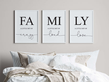 Set Of 3 Family Prints, Family Wall Art, Family Quotes, Definition Prints, Living Room Prints, Bedroom Prints