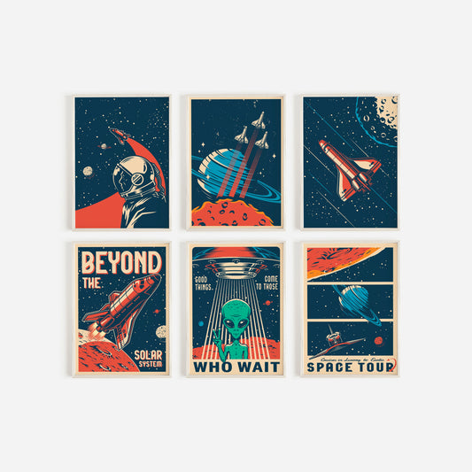 Retro Space Poster, Kids Space Themed Bedroom, Space Wall Art, Retro Space Prints, Space Travel Print, Space Illustration, Alien Poster