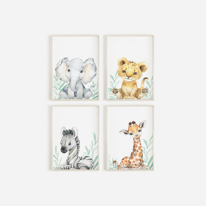 Safari Nursery Prints, Set Of 4, Safari Nursery Decor, Animal Nursery Prints, Nursery Wall Art, Safari Baby Animal Prints, Gender Neutral