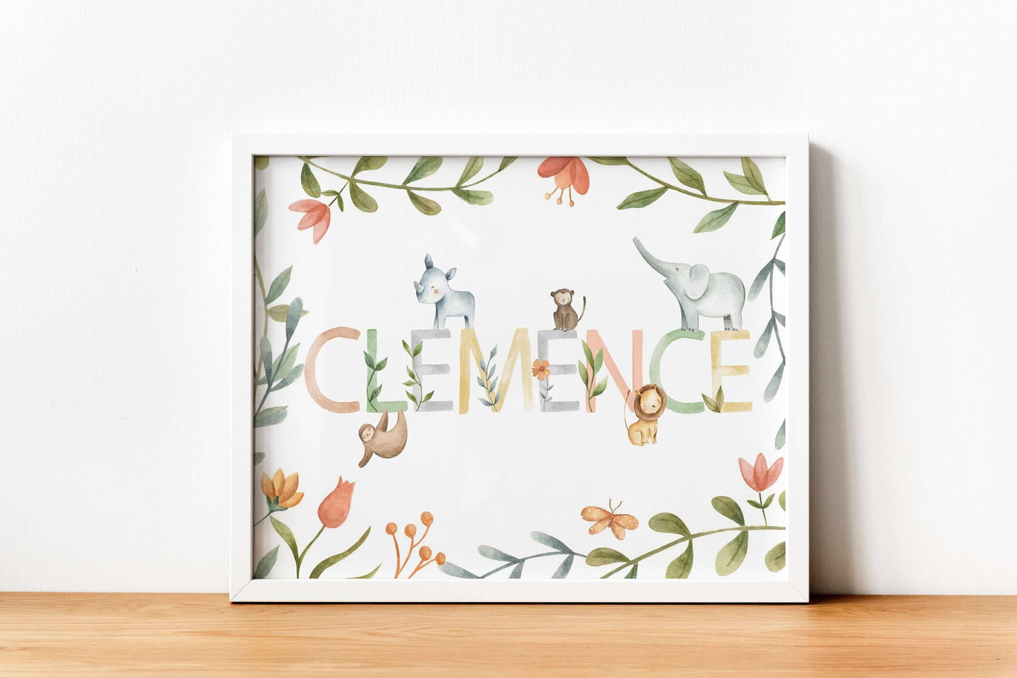 Personalised Nursery Print, Baby Name Animal Wall Art, Nursery Decor, Baby Shower Gift, Nursery Wall Art, Framed Gift, Animals Wall Art