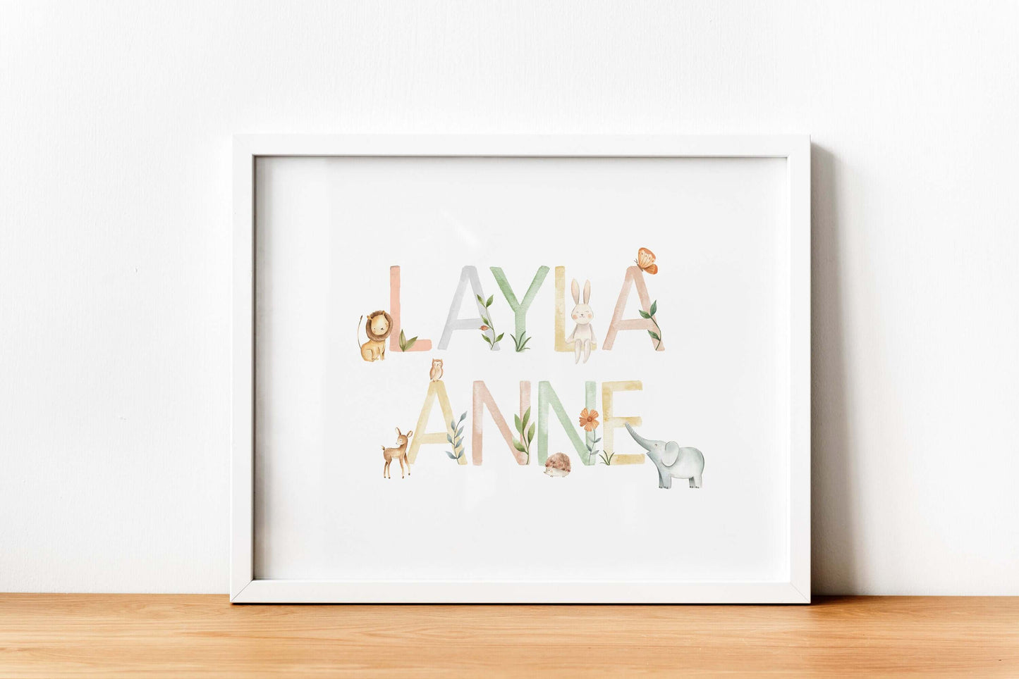 Personalised Nursery Print, Baby Name Animal Wall Art, Nursery Decor, Baby Shower Gift, Nursery Wall Art, Framed Gift, Animals Wall Art