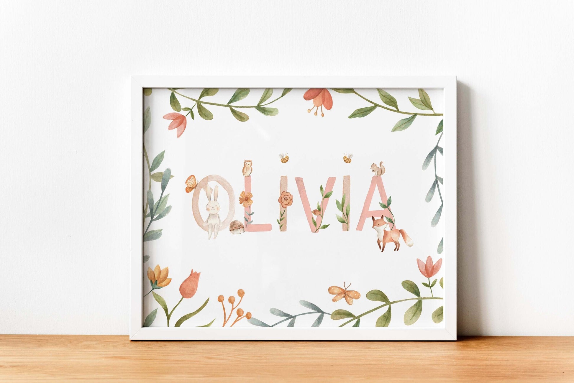 Personalised Nursery Print, Baby Name Animal Wall Art, Nursery Decor, Baby Shower Gift, Nursery Wall Art, Framed Gift, Animals Wall Art