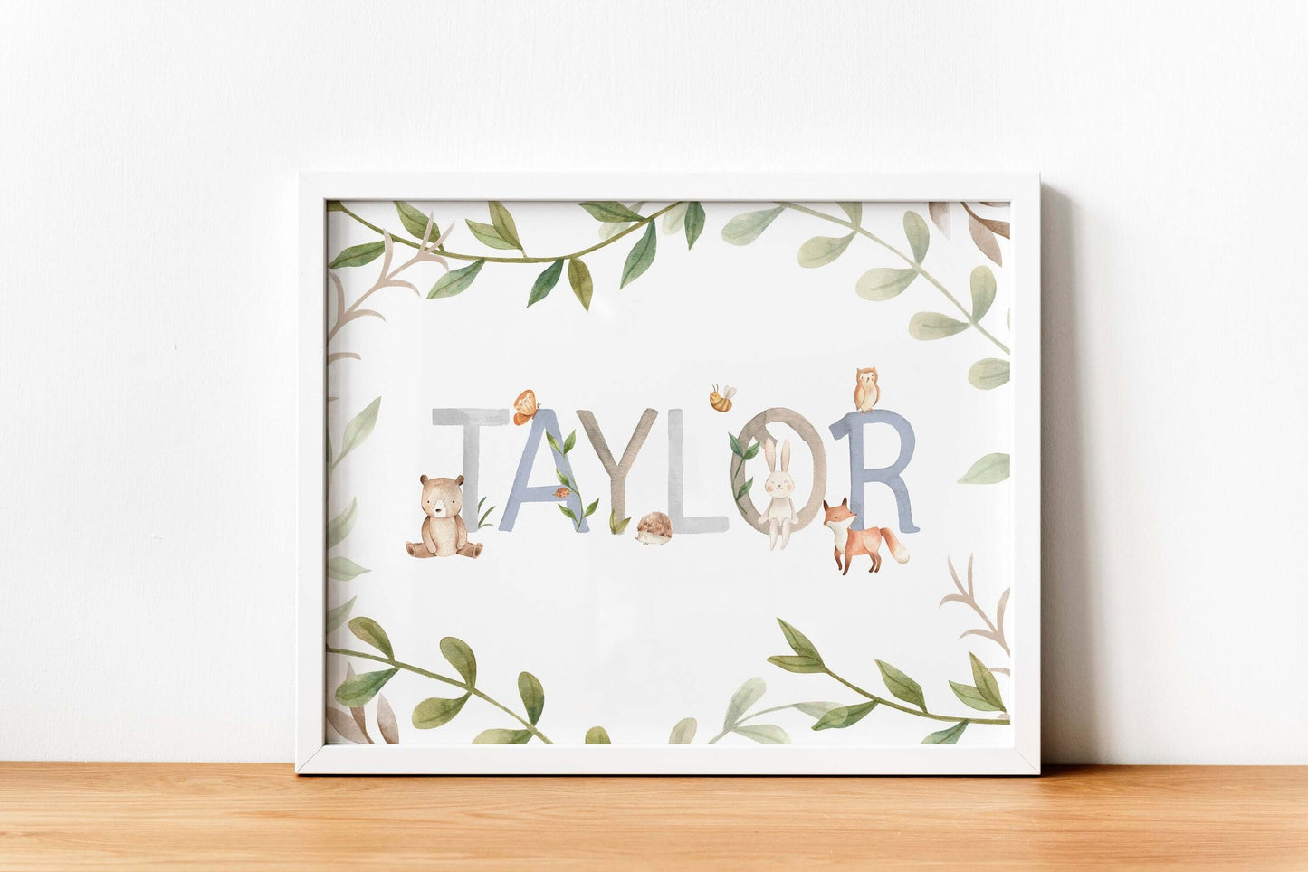 Personalised Nursery Print, Baby Name Animal Wall Art, Nursery Decor, Baby Shower Gift, Nursery Wall Art, Framed Gift, Animals Wall Art