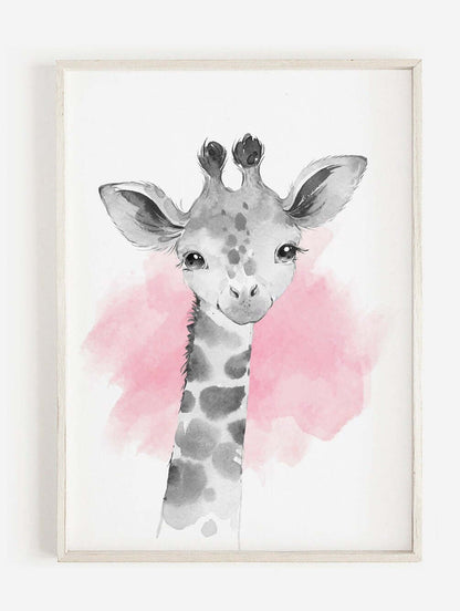 Safari Animal Prints Girls Nursery Set,Black & White With Pink Watercolour Splash,Safari Nursery Decor,Animal Nursery Prints,Nursery Art