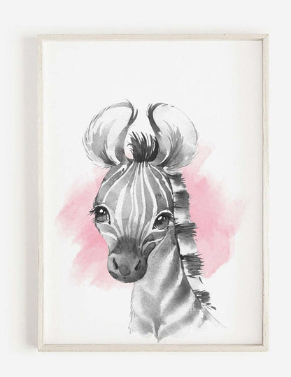 Safari Animal Prints Girls Nursery Set,Black & White With Pink Watercolour Splash,Safari Nursery Decor,Animal Nursery Prints,Nursery Art