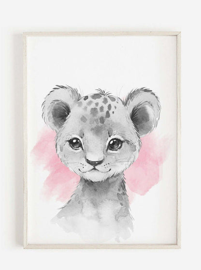 Safari Animal Prints Girls Nursery Set,Black & White With Pink Watercolour Splash,Safari Nursery Decor,Animal Nursery Prints,Nursery Art