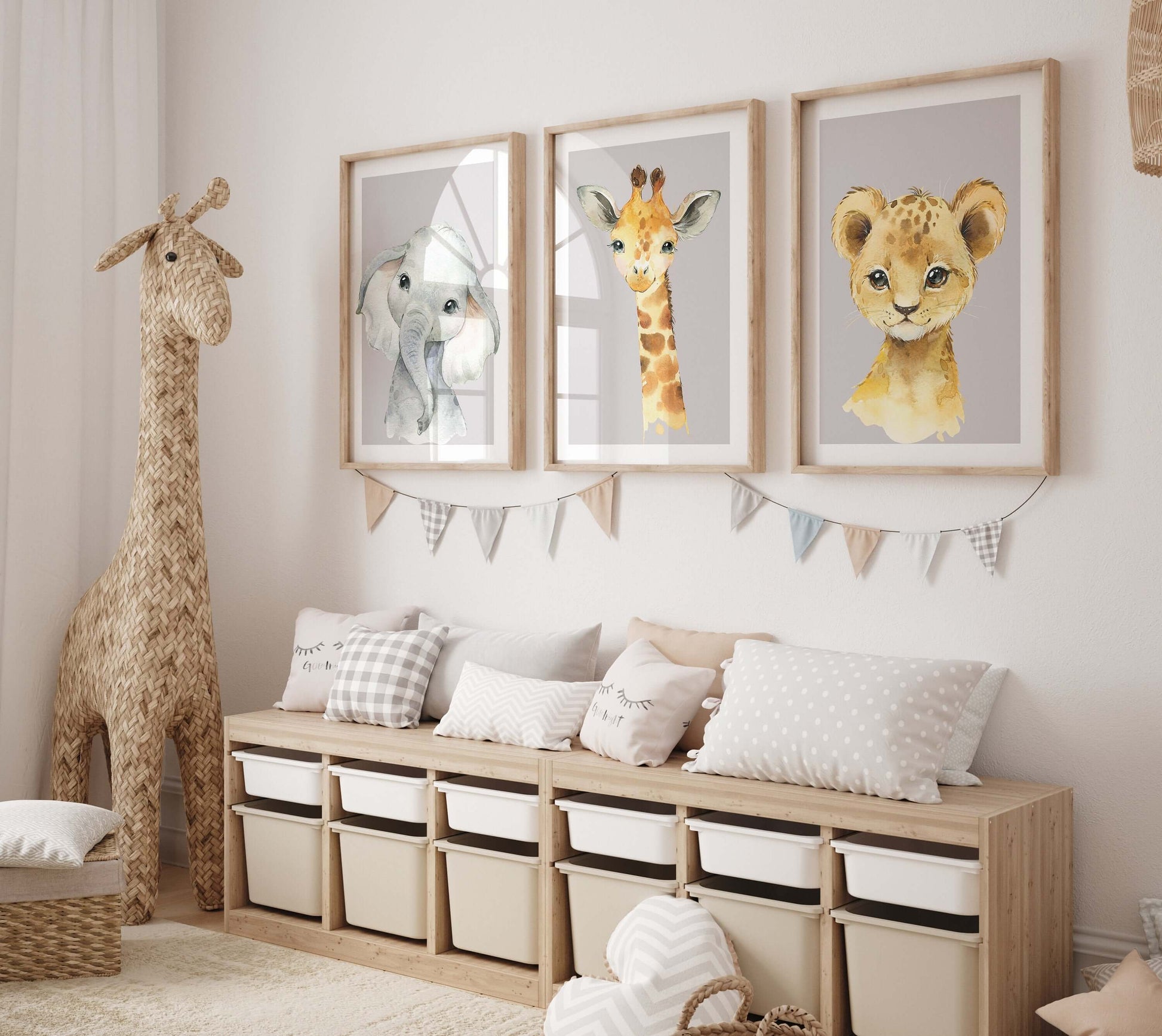 Grey Nursery Wall Art, Safari Nursery Decor, Nursery Prints, Baby Deco