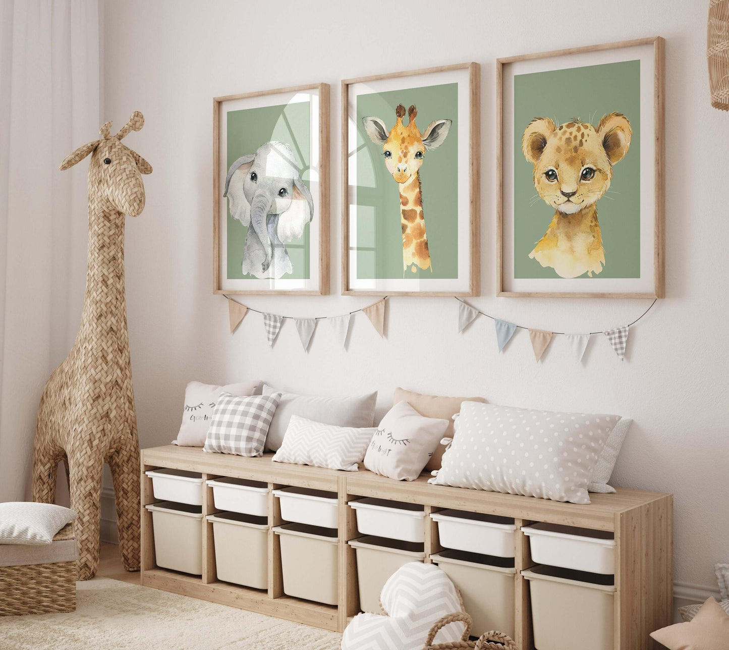 Sage Green Nursery Wall Art, Safari Nursery Decor, Nursery Prints, Baby Decor, Neutral Nursery Wall Art, Prints for Children's Bedroom