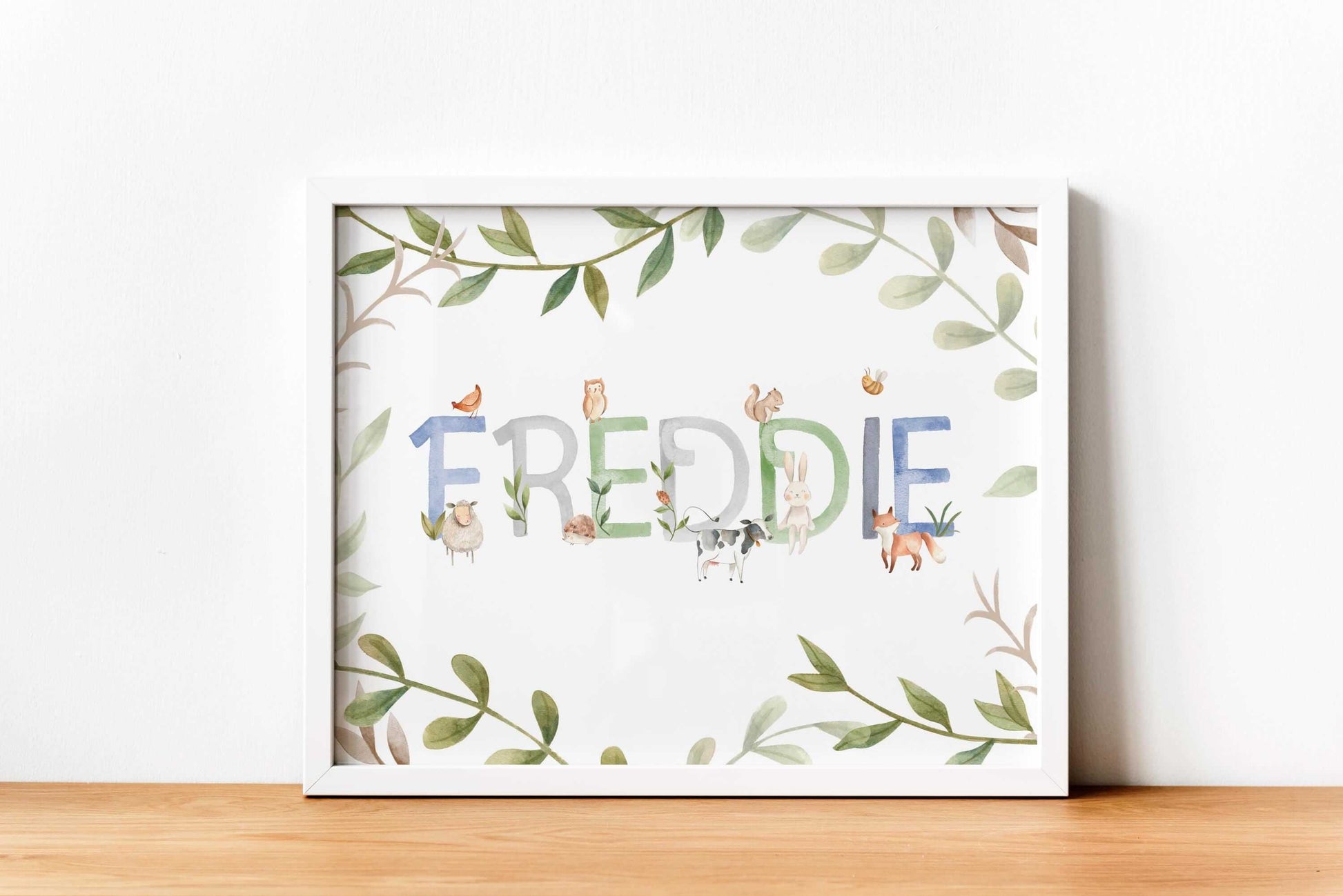 Personalised Nursery Print, Baby Name Animal Wall Art, Nursery Decor, Baby Shower Gift, Nursery Wall Art, Framed Gift, Animals Wall Art