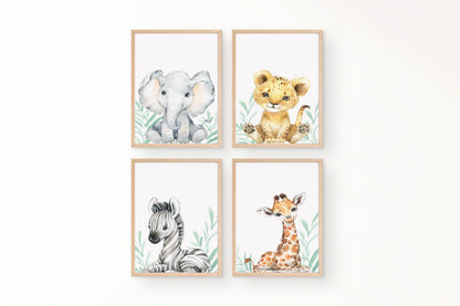 Safari Nursery Prints, Set Of 4, Safari Nursery Decor, Animal Nursery Prints, Nursery Wall Art, Safari Baby Animal Prints, Gender Neutral