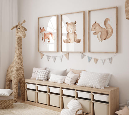 Woodland Animal Nursery Prints, Nursery Decor, Watercolour Prints, Nursery Animal Prints,Nursery Illustrations,Boys And Girls Nursery Prints